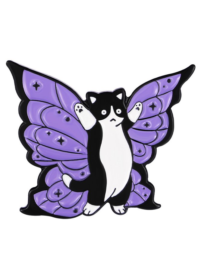 Casual Purple Cat Butterfly Pattern Brooch Silk Scarf Buckle Daily Commuting Jewelry