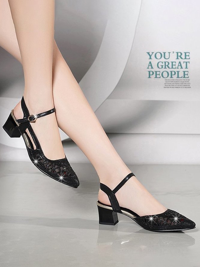 Luxurious Rhinestone Mesh Hollow Thick Heel Banquet Dress High Heels