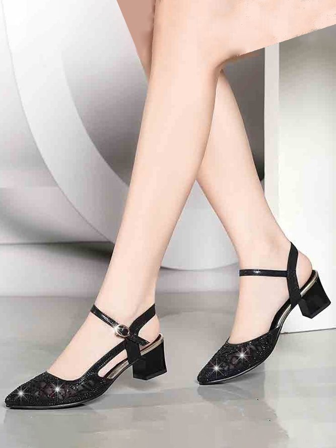 Luxurious Rhinestone Mesh Hollow Thick Heel Banquet Dress High Heels