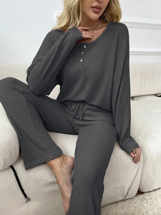 Waffle Loose Button Casual Two-Piece Set