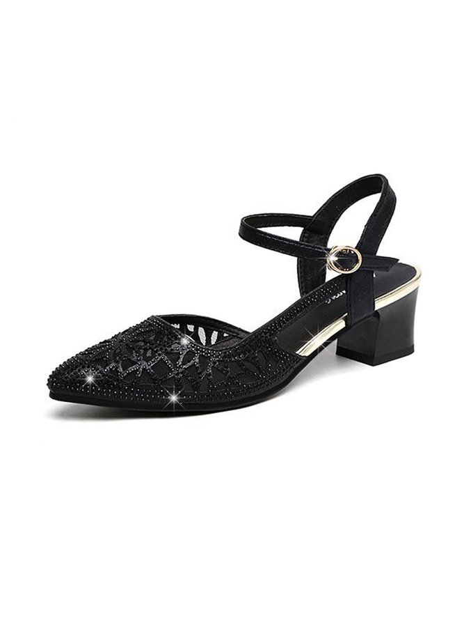 Luxurious Rhinestone Mesh Hollow Thick Heel Banquet Dress High Heels