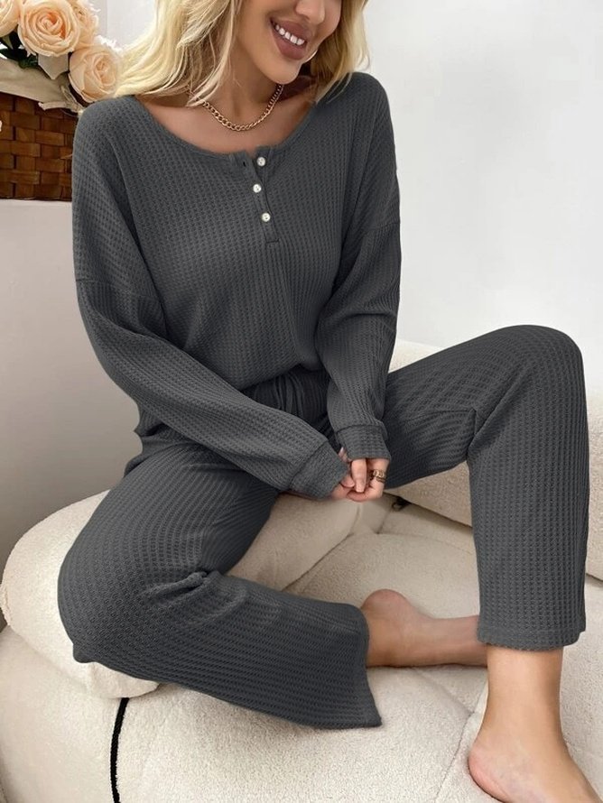 Waffle Loose Button Casual Two-Piece Set