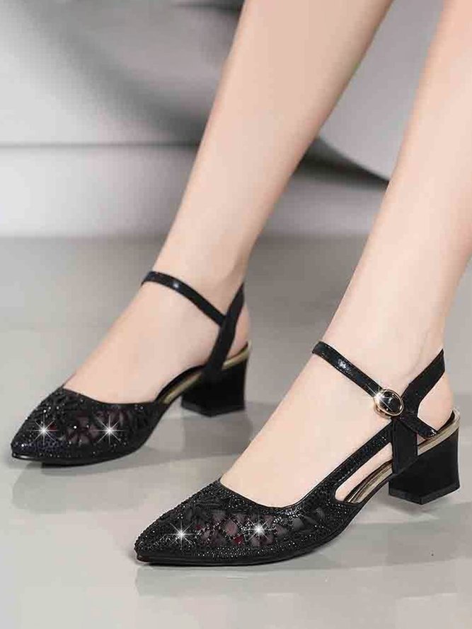 Luxurious Rhinestone Mesh Hollow Thick Heel Banquet Dress High Heels