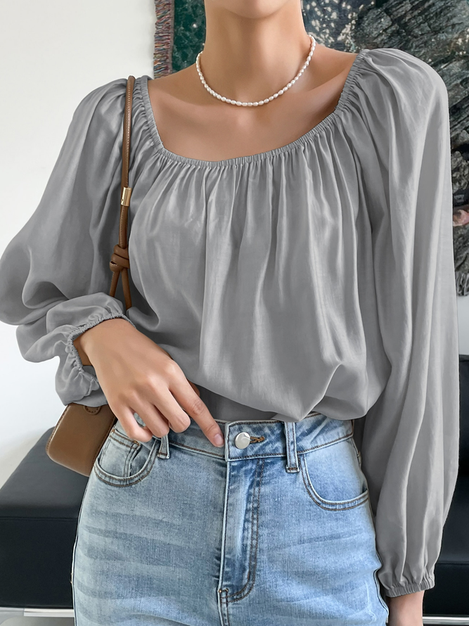 Square Neck Regular Fit Plain Casual Top