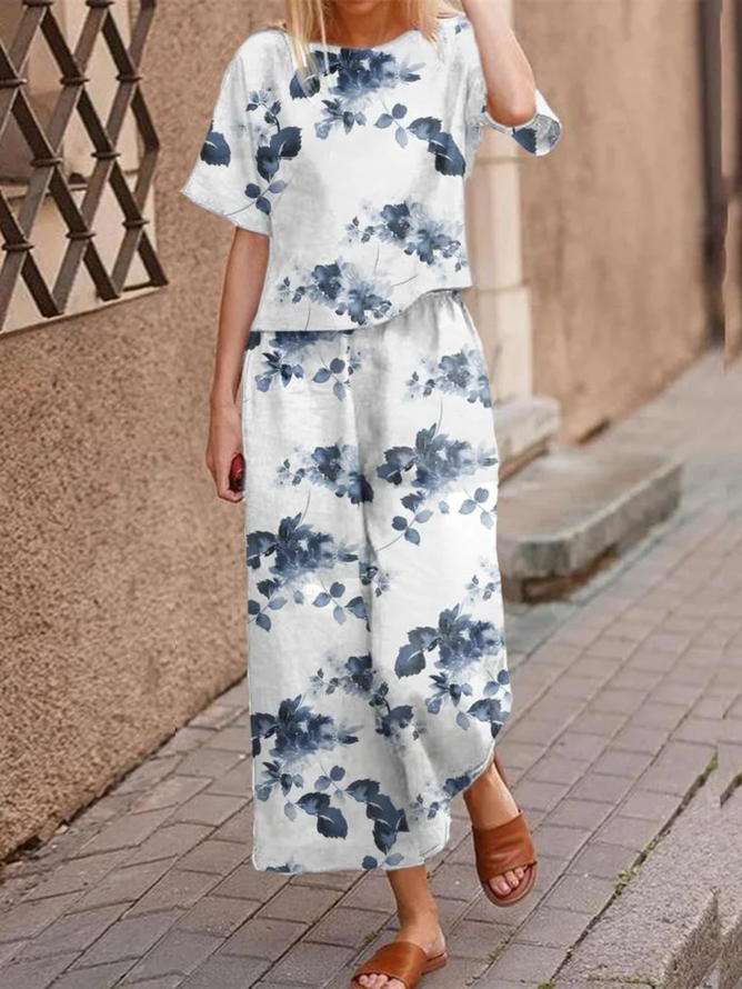 Regular Fit Crew Neck Casual Two-Piece Set
