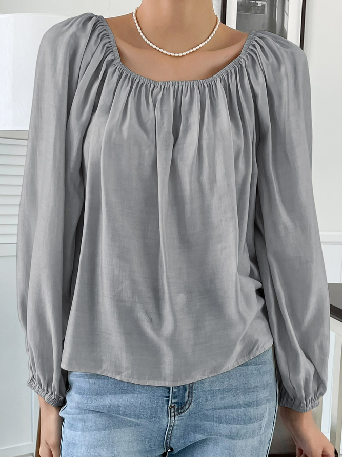 Square Neck Regular Fit Plain Casual Top