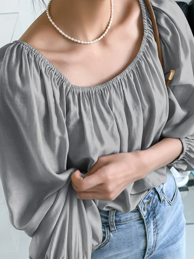 Square Neck Regular Fit Plain Casual Top
