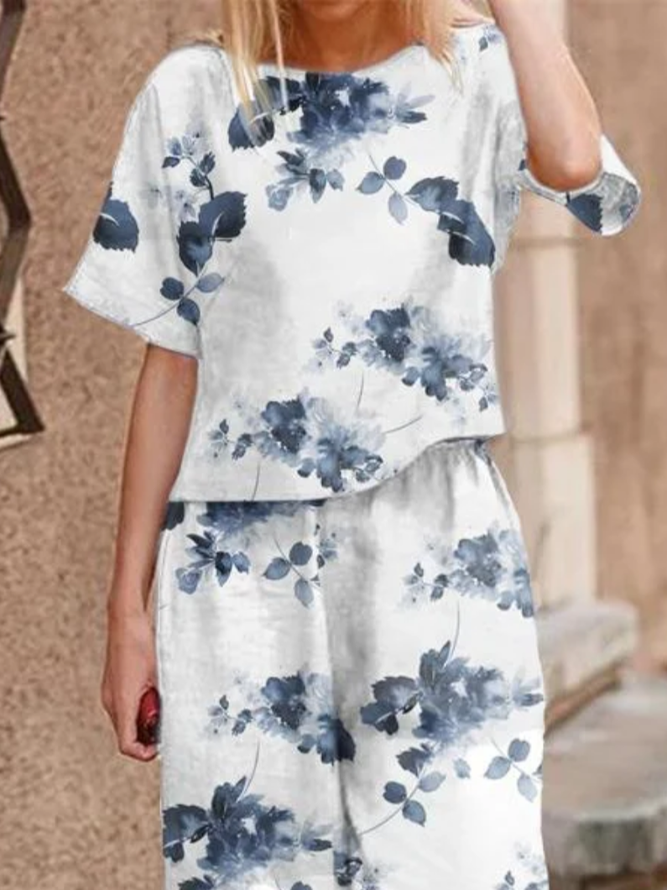 Regular Fit Crew Neck Casual Two-Piece Set