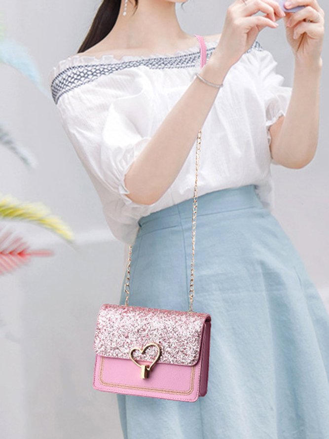 Valentine's Day Glitter Sequins Love Button Shoulder Bag