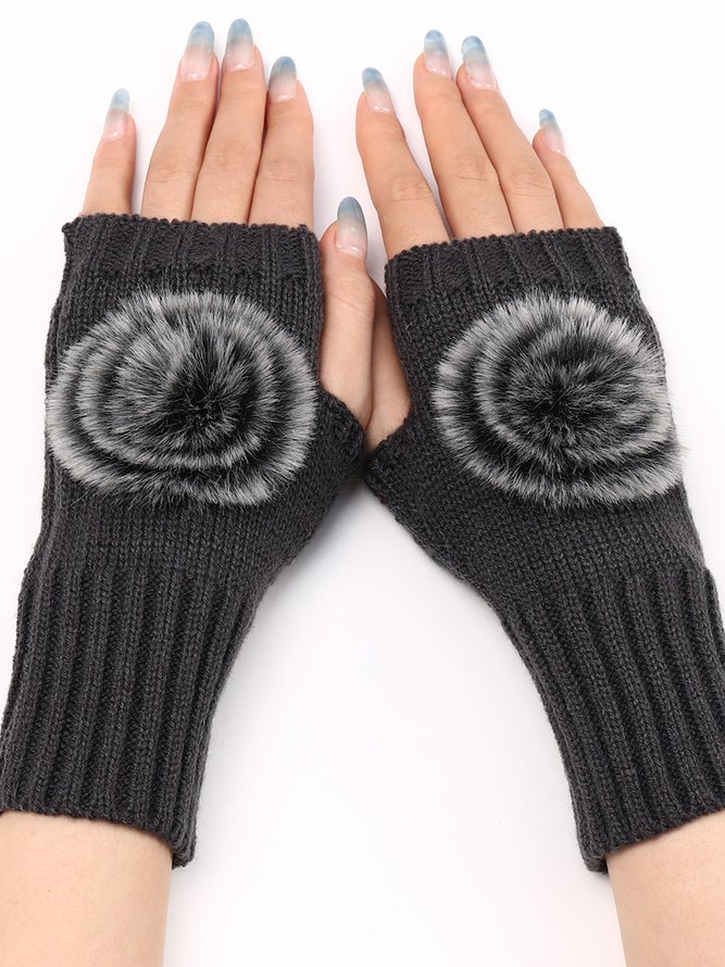 Casual Gradient Pom Wool Knit Long Half Finger Gloves Daily Commuting Home Accessories