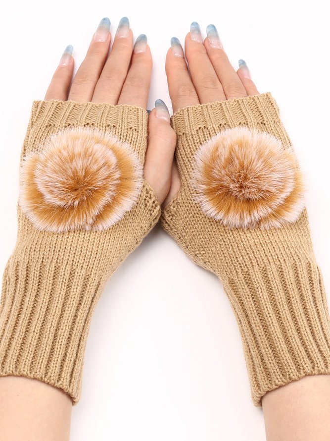 Casual Gradient Pom Wool Knit Long Half Finger Gloves Daily Commuting Home Accessories