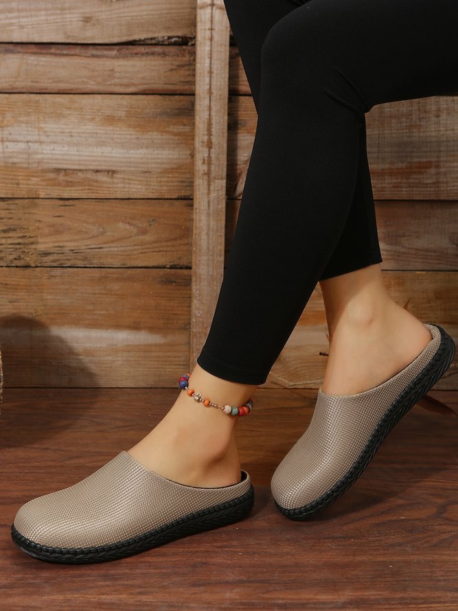 Plus Size Plain Color Mesh Fabric Flat Clog Shoes