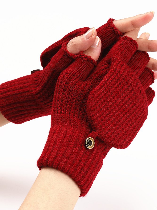 Casual Solid Color Flip-Up Five-finger Gloves Daily Commuting Home Accessories