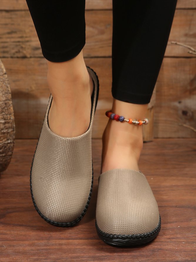 Plus Size Plain Color Mesh Fabric Flat Clog Shoes