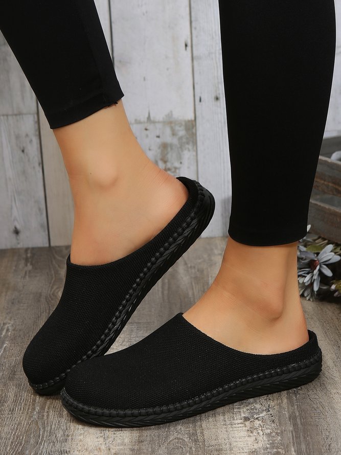 Plus Size Plain Color Mesh Fabric Flat Clog Shoes