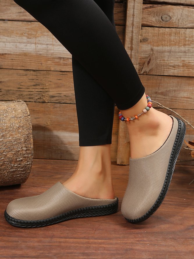 Plus Size Plain Color Mesh Fabric Flat Clog Shoes