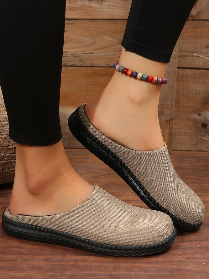 Plus Size Plain Color Mesh Fabric Flat Clog Shoes