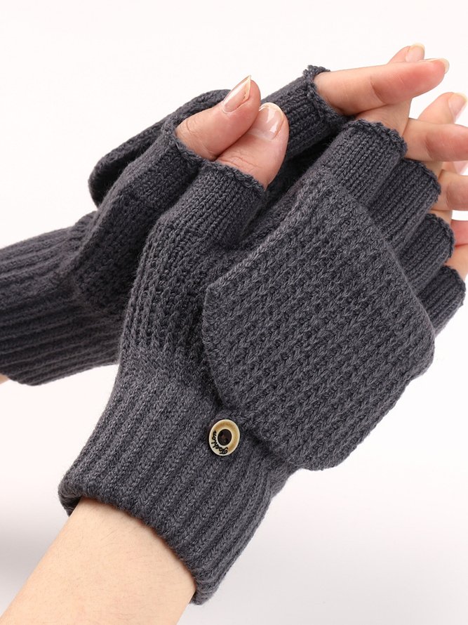 Casual Solid Color Flip-Up Five-finger Gloves Daily Commuting Home Accessories