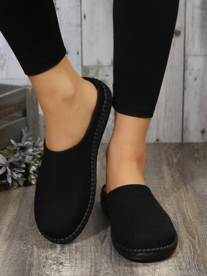 Plus Size Plain Color Mesh Fabric Flat Clog Shoes