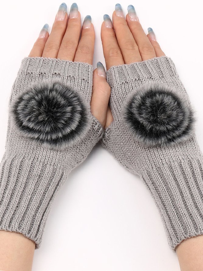 Casual Gradient Pom Wool Knit Long Half Finger Gloves Daily Commuting Home Accessories
