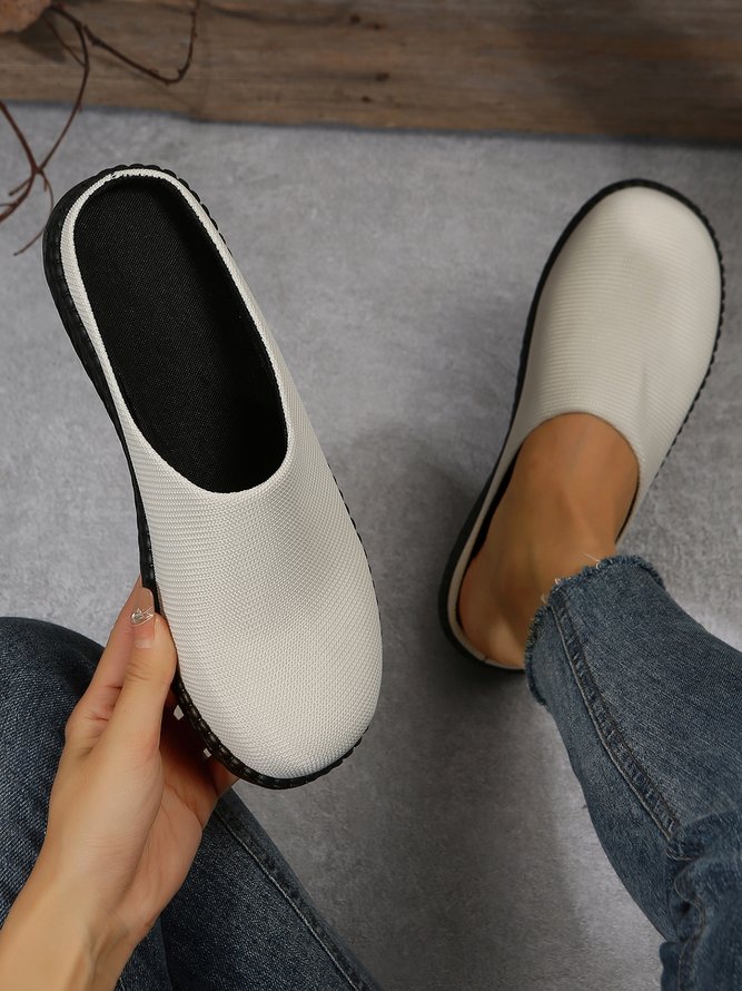 Plus Size Plain Color Mesh Fabric Flat Clog Shoes