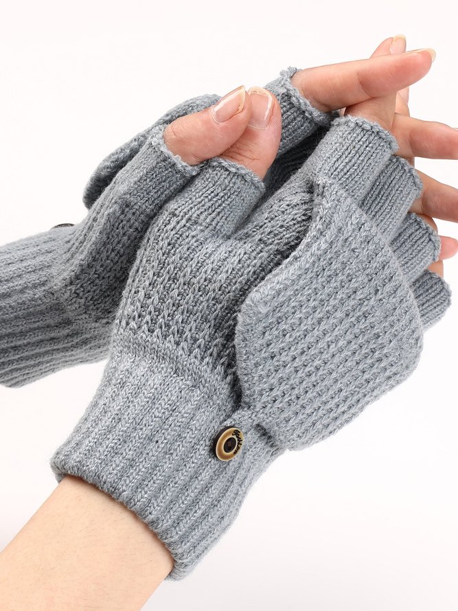 Casual Solid Color Flip-Up Five-finger Gloves Daily Commuting Home Accessories