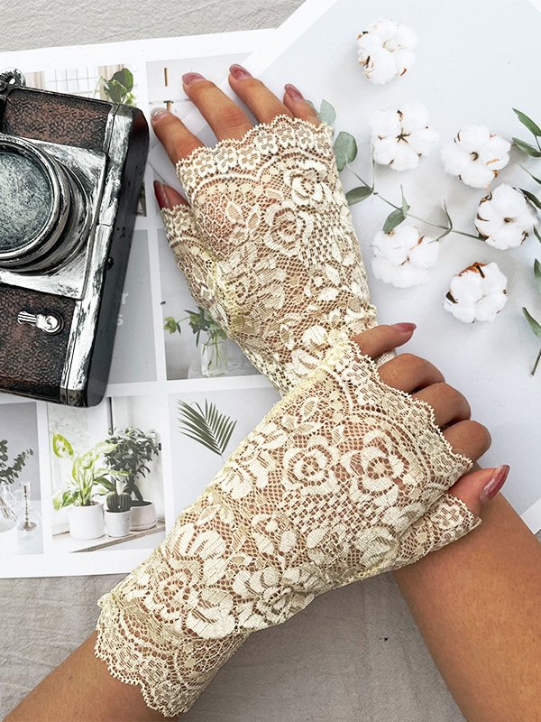 Lace Floral Cutout Half Finger Gloves Party Valentine's Day Banquet Dresses Accessories