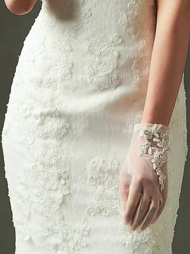 Silk Floral Pattern Beaded Gloves Party Valentines Day Wedding Dress Accessories