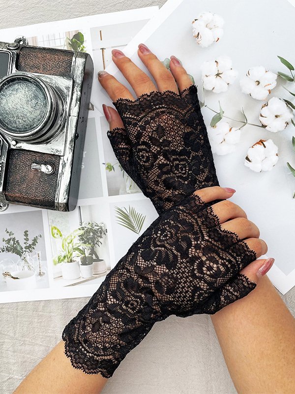 Lace Floral Cutout Half Finger Gloves Party Valentine's Day Banquet Dresses Accessories