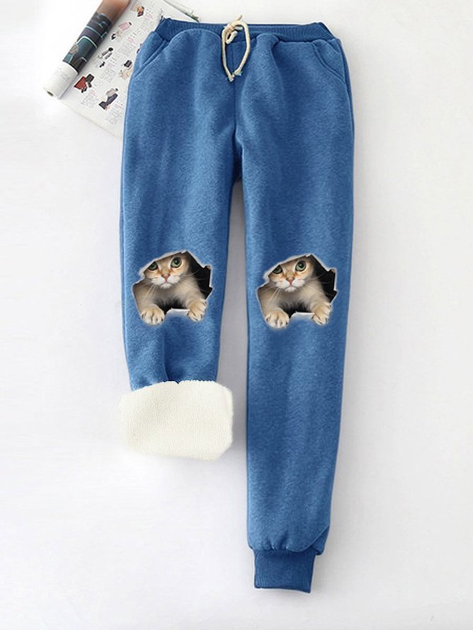 Women's - Basics cat print Fleece Lined High Waist Soft Clouds Pants
