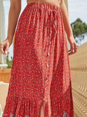 Floral Loose Cotton-Blend Boho Skirt