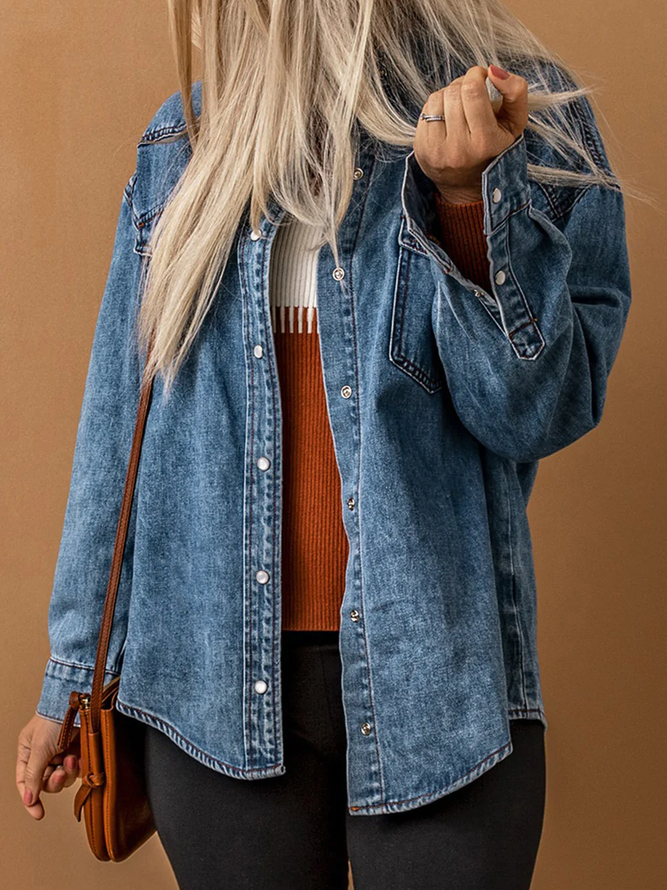 Loose Plain Casual Denim Denim Jacket