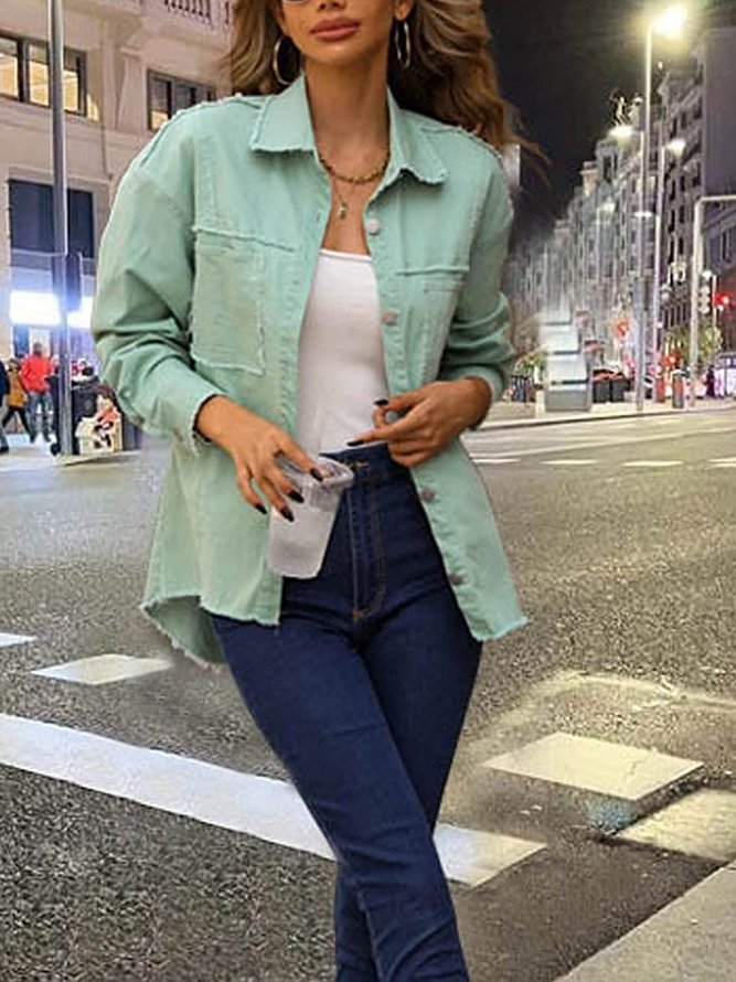 Green washing water and soft holiday denim jacket with pockets