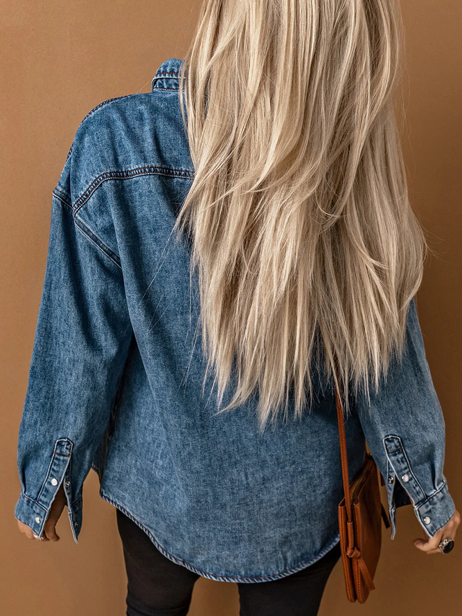 Loose Plain Casual Denim Denim Jacket