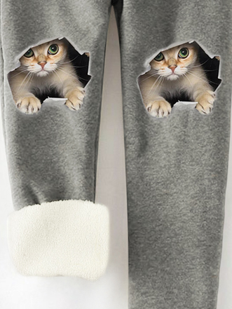 Women's - Basics cat print Fleece Lined High Waist Soft Clouds Pants