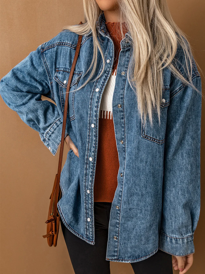 Loose Plain Casual Denim Denim Jacket