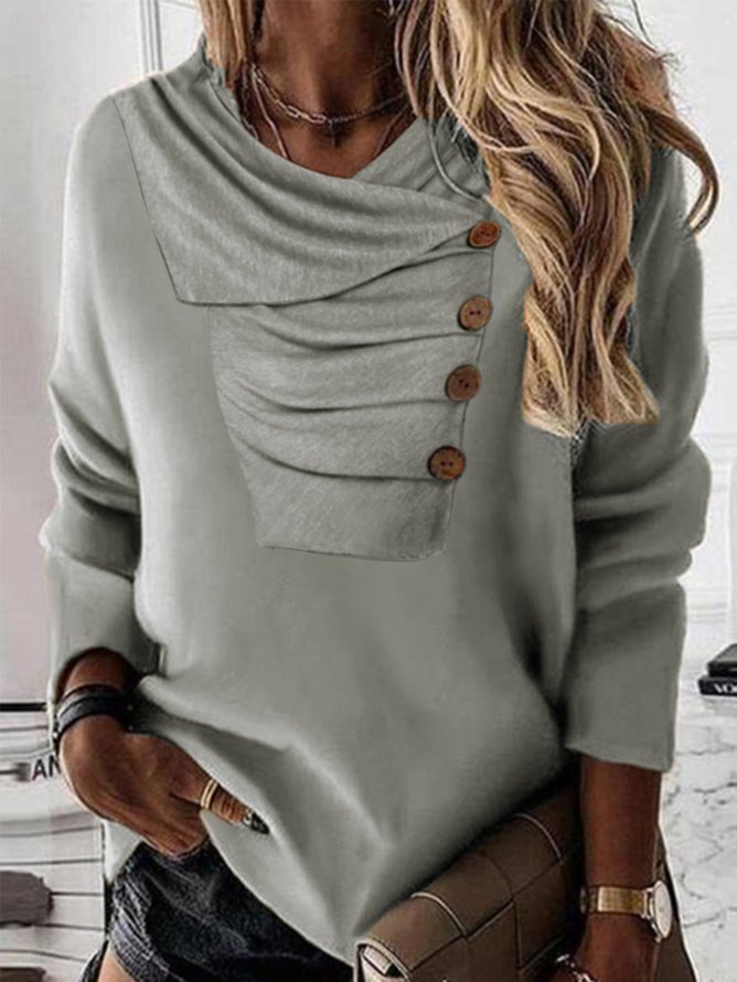 New pile collar button casual long sleeve women Sweatshirt