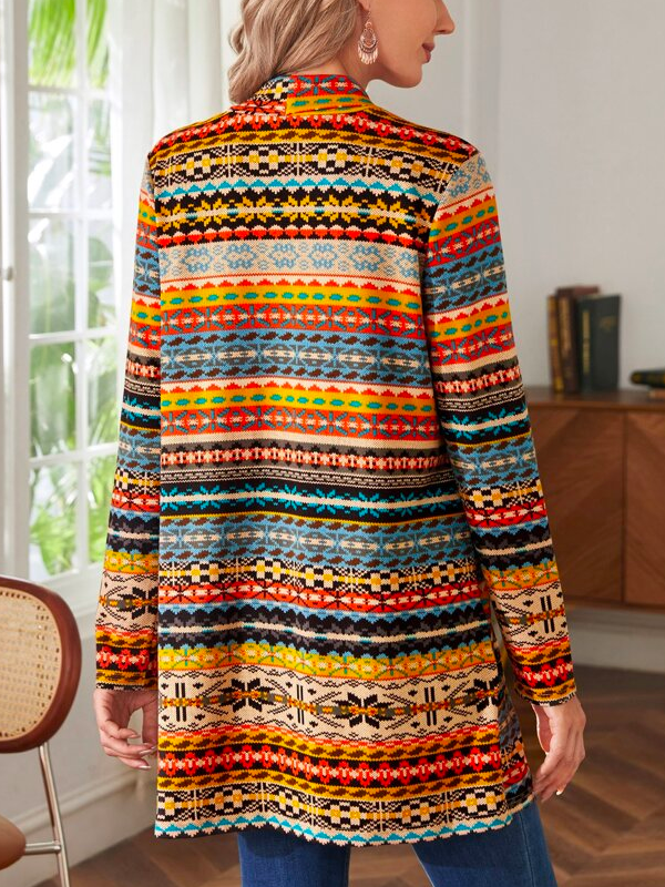 Color Block Crew Neck Boho Loose Trench Coat
