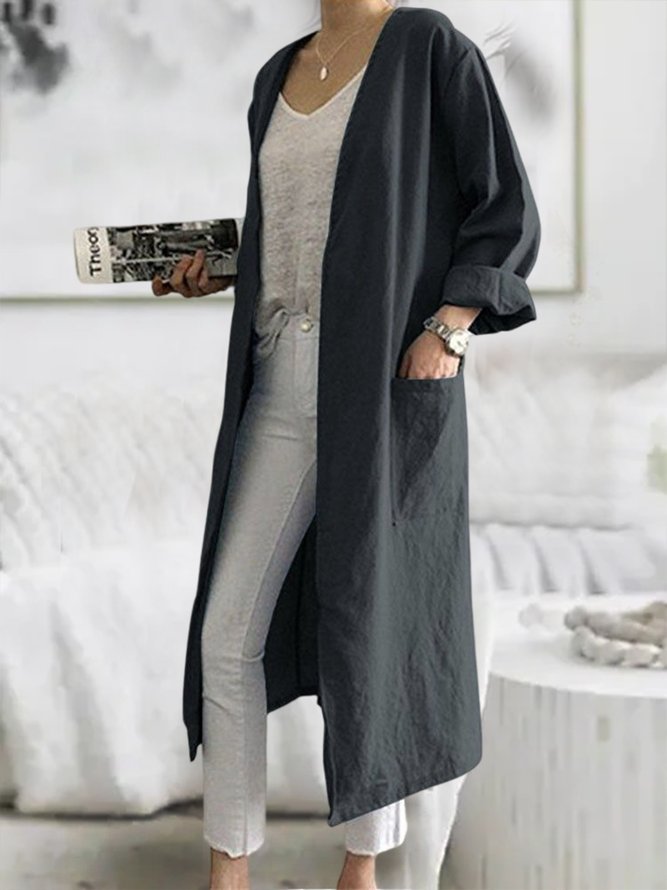 Plain Cross Neck Loose Casual Other Coat