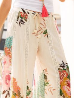Loose Cotton-Blend Floral Casual Fashion Pants