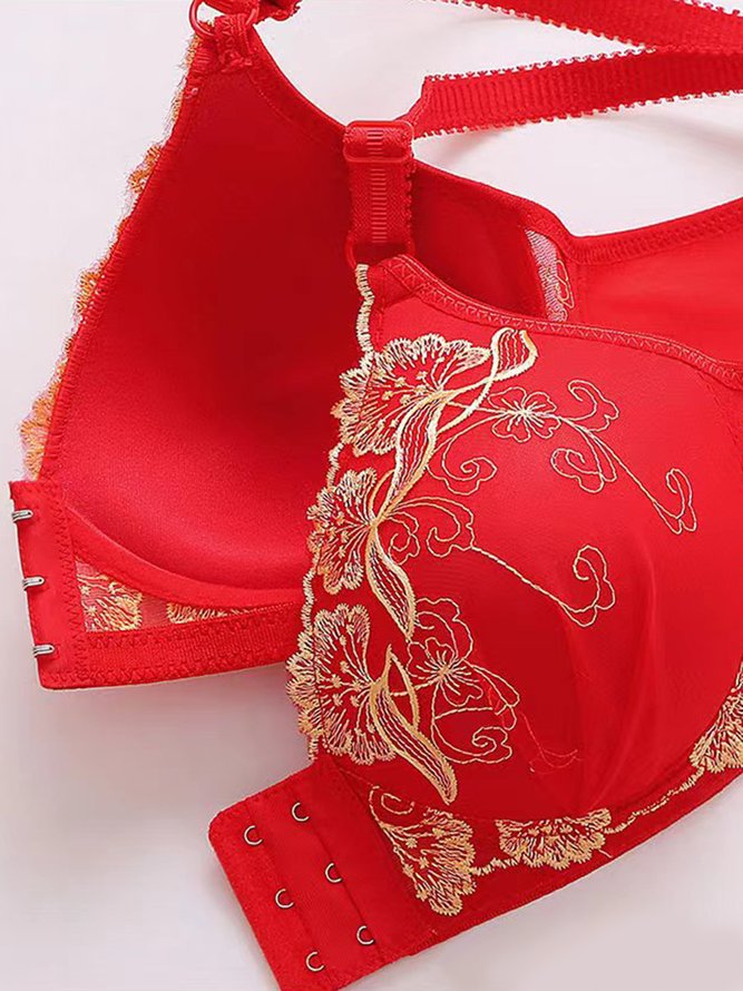 Contrast Lace Embroidered Bra Plus Size