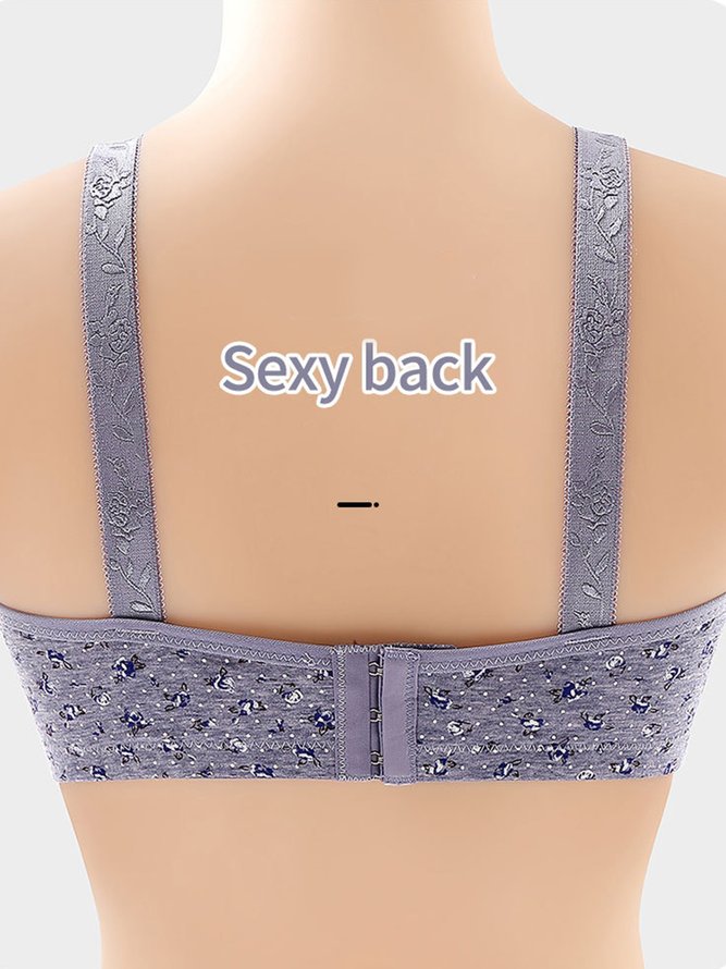 Floral Print Push Up Breathable Soft Wireless Bra Plus Size