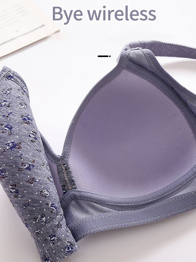 Floral Print Push Up Breathable Soft Wireless Bra Plus Size
