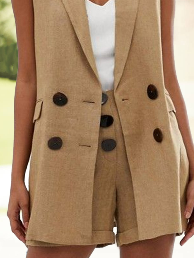 Casual Plain Loose Cotton-Blend Vest