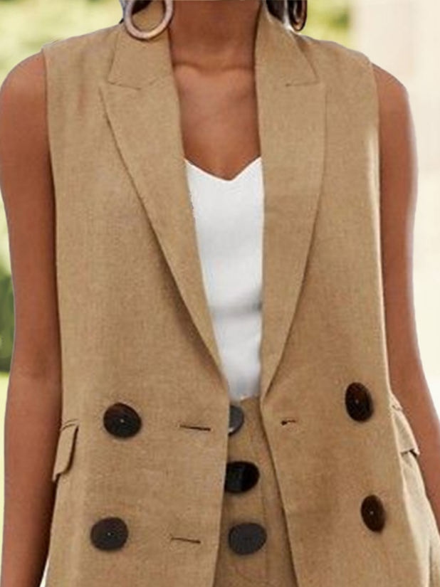 Casual Plain Loose Cotton-Blend Vest
