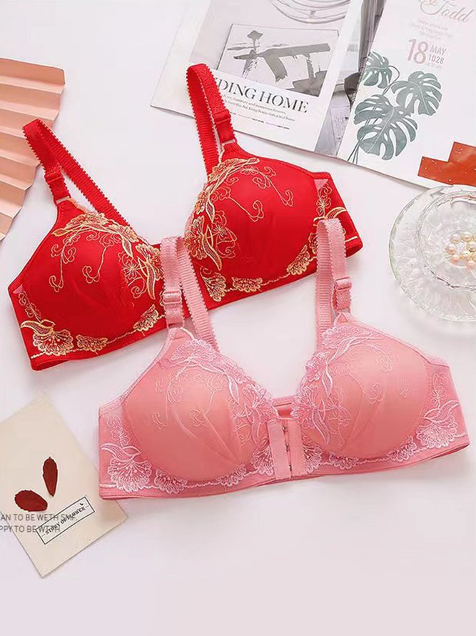 Contrast Lace Embroidered Bra Plus Size