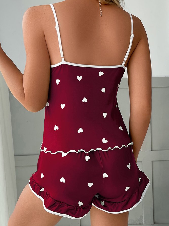 Valentine's Day Love Print Ice Silk Camisole Pajamas Set Plus Size