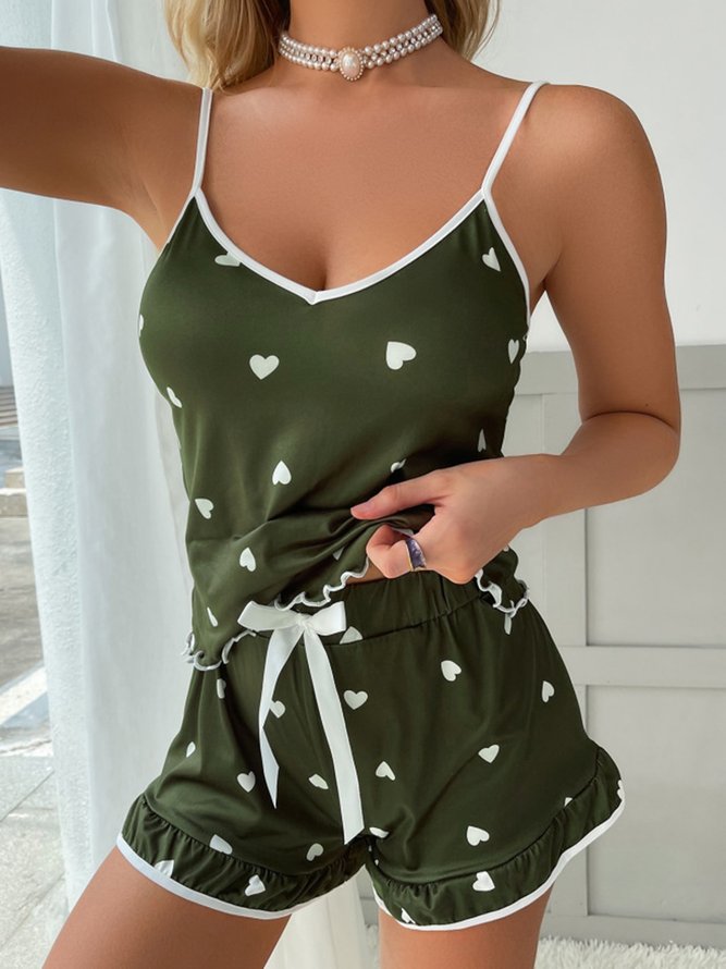 Valentine's Day Love Print Ice Silk Camisole Pajamas Set Plus Size