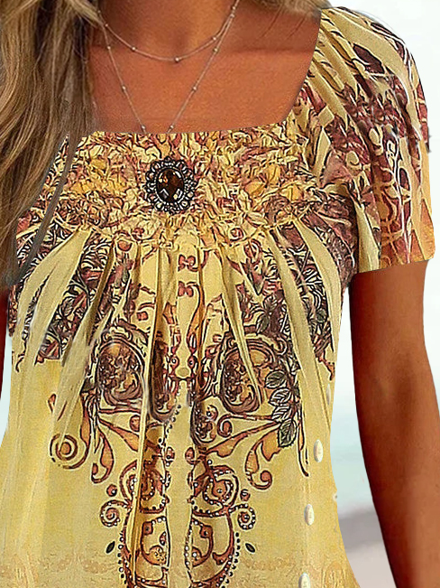 Square Neck Ethnic Ombre Regular Fit Top
