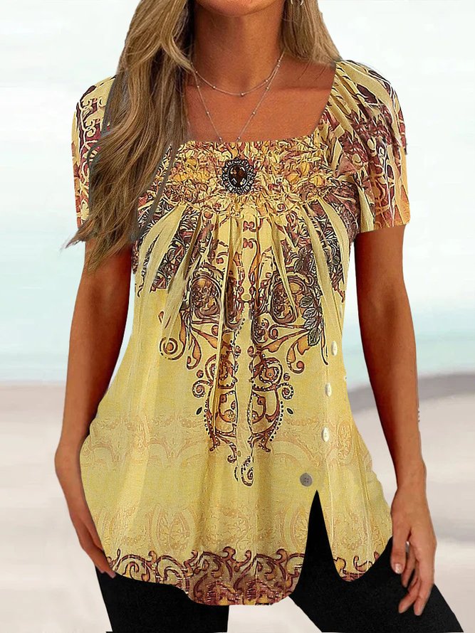 Square Neck Ethnic Ombre Regular Fit Top